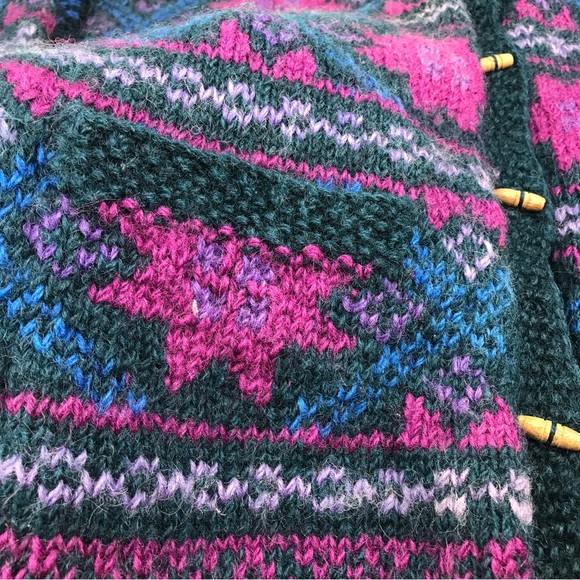 SOLD - Newari Wool Nepal Hand Knit Heavy Cardigan Sweater w/ Pockets size M - Picture 2 of 16